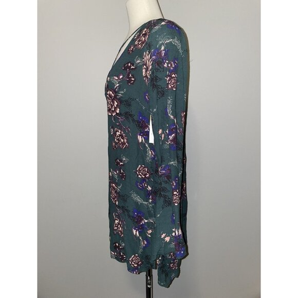 Free People Green W/ Cream and Purple Floral Print Peasant Blouse, Size Small - Picture 2 of 9